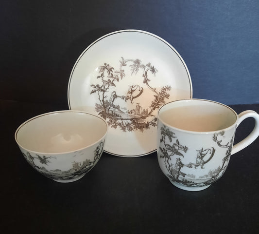 Worcester “LES GARCON CHINOIS” True trio of tea bowl, cup & saucer c1755-60