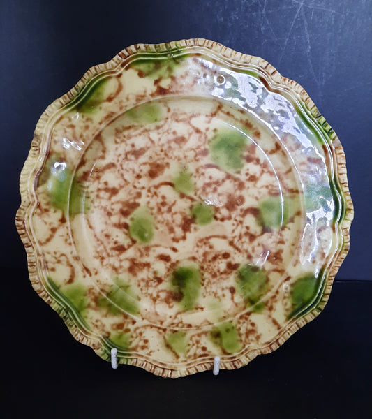 Staffordshire Tortoiseshell Creamware Plate Black Mottled Green Patches C1770